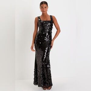 Lulus Shimmer Status Black Sequin Sleeveless Mermaid Maxi Dress